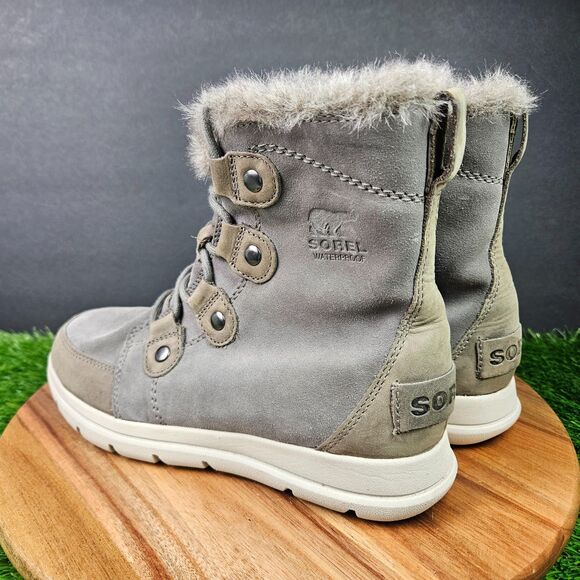 Sorel Winter Boots Womens Size 7.5 Explorer Joan Gray Suede Faux Fur NL3039-052 - Picture 4 of 11